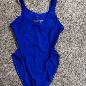 Nautica Swim Blue Scoop High Leg One Piece Swimsuit Size 10
